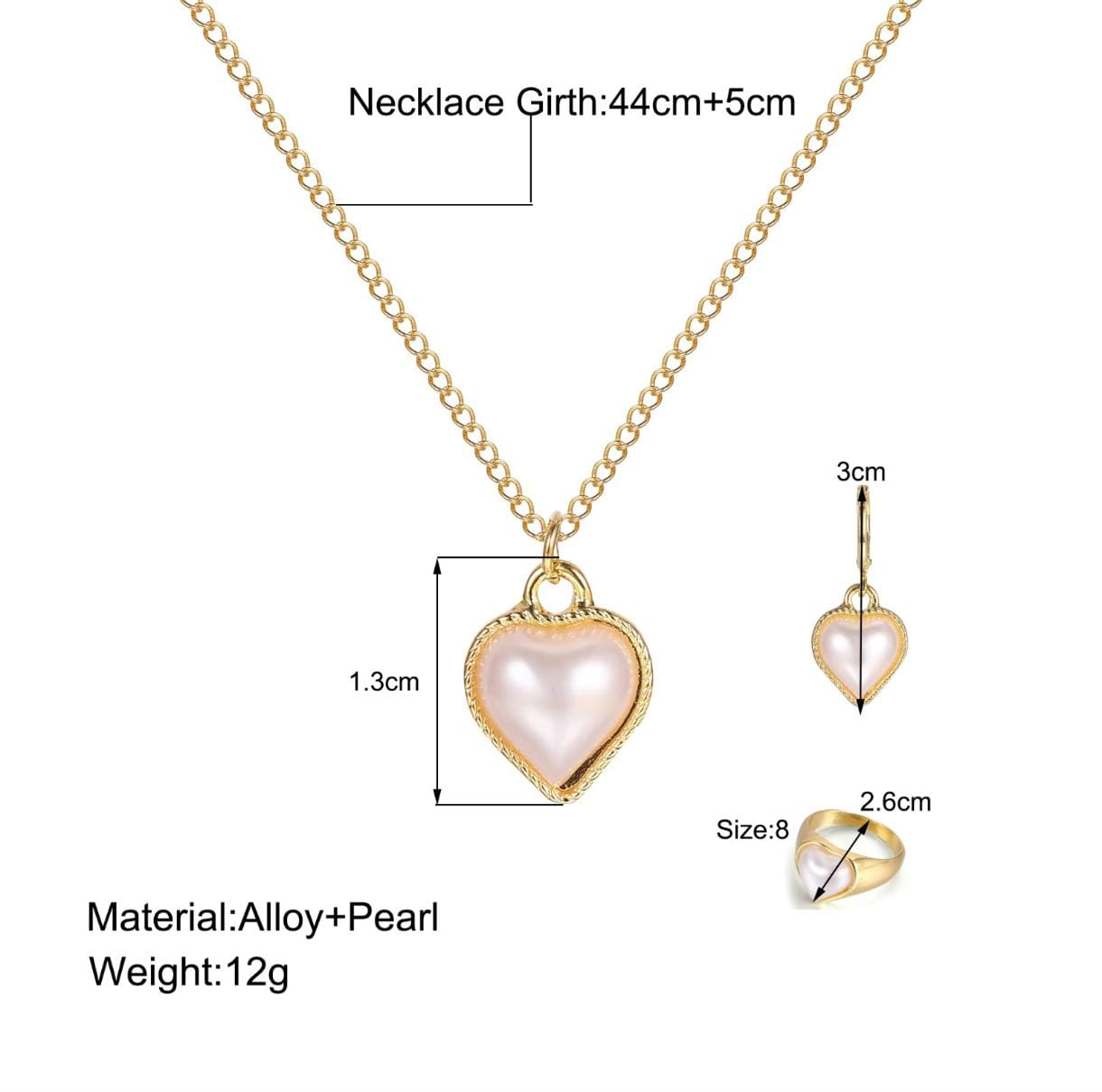 White Pearl Heart Gold-Plated Jewelry Set